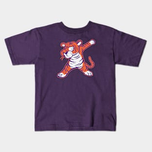 Dabbing Tiger // Orange and Purple Cartoon Tiger Kids T-Shirt